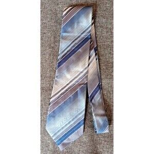 Tie 70s 80s 90s Y2K Kenneth Cole Silk Blue Gray Silver Stripe 3.75 Wide 58 Long